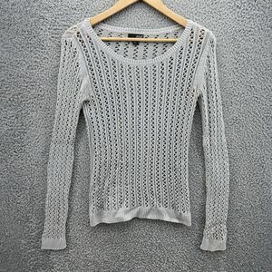 A.N.A New Approach Womens S Gray Open Weave Sweater Crochet Knit‎ Long Sleeve